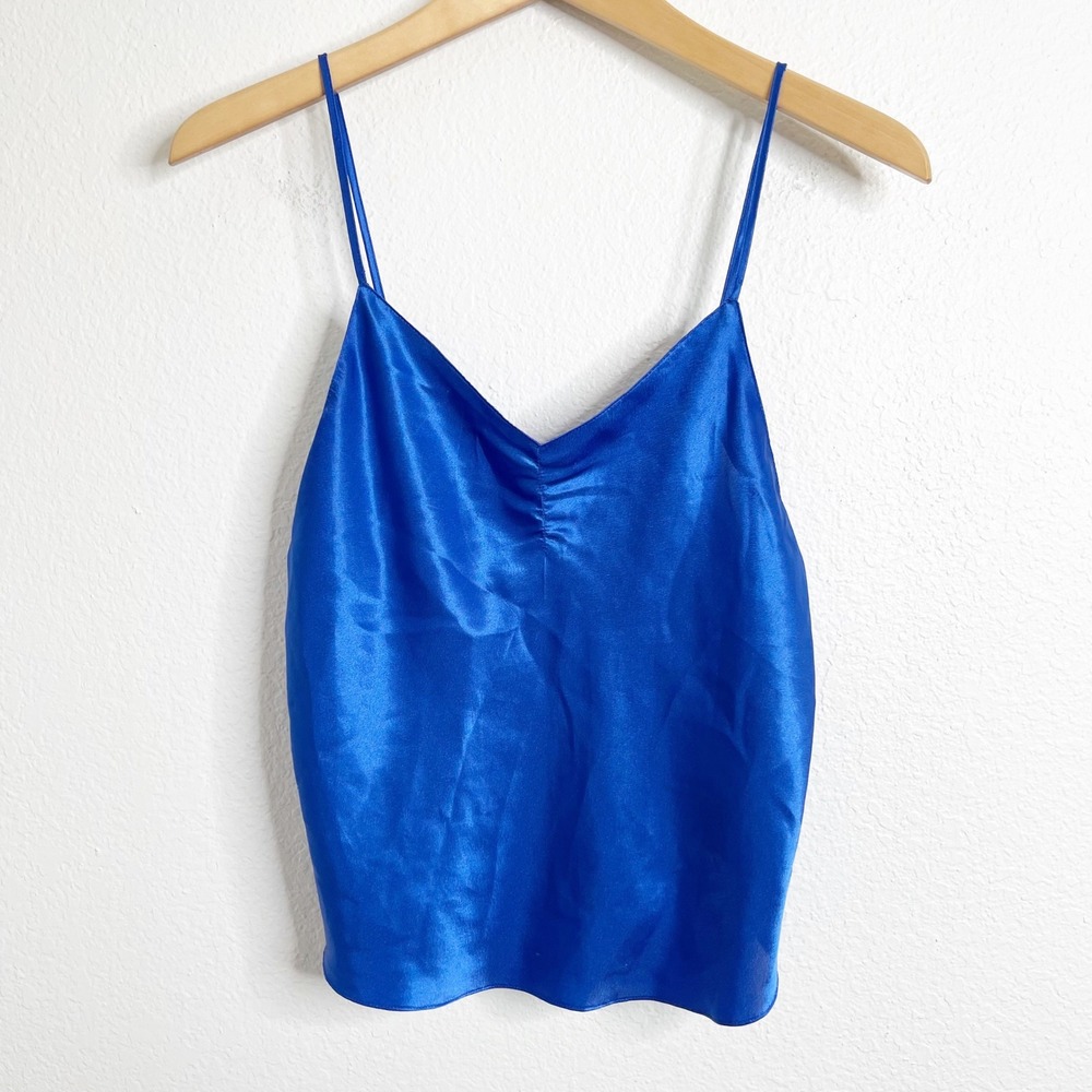 Vintage Victorias Secret Gold Label Blue Satin Ruched Camisole Top Small